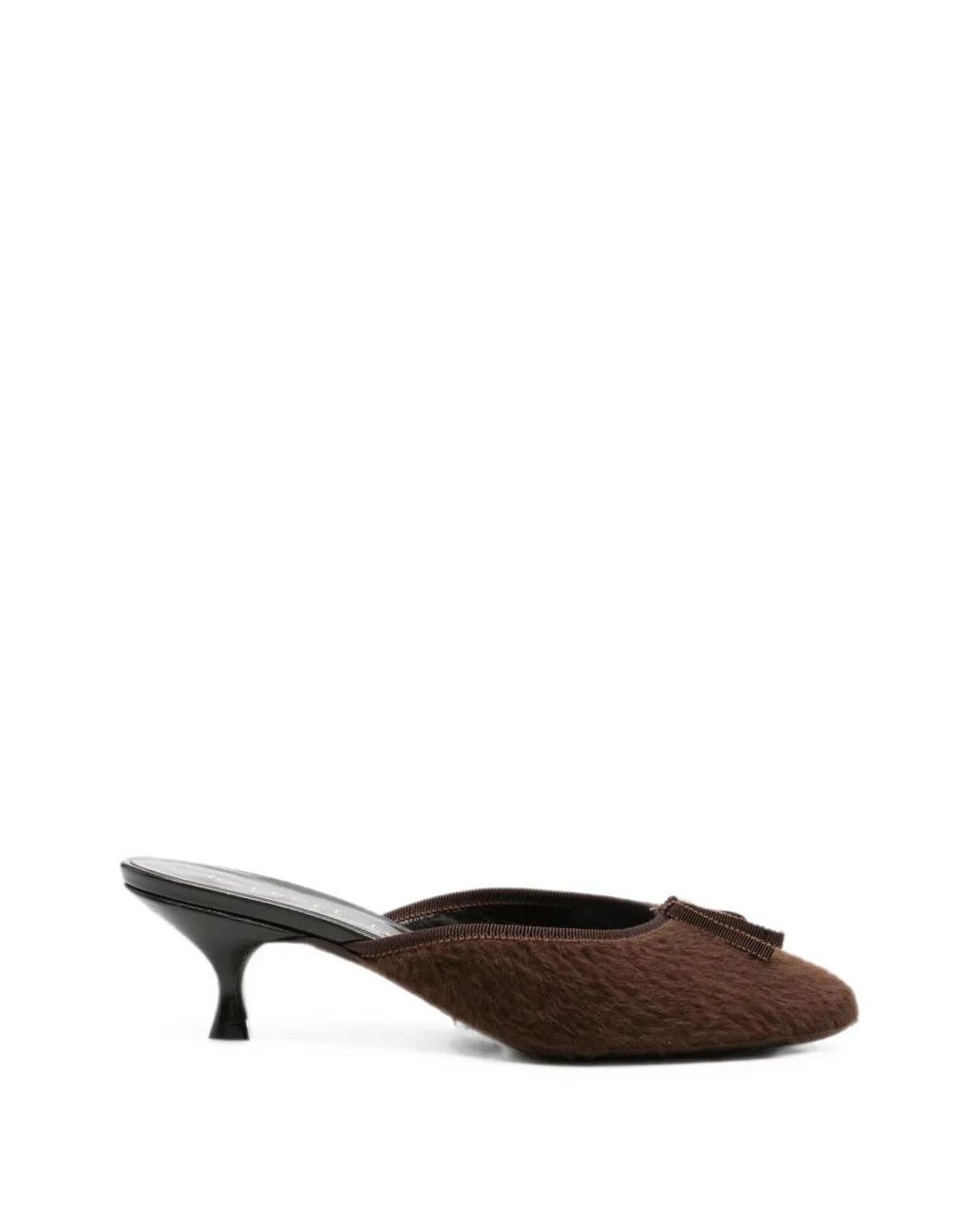 Herbert Levine White 24/7 Bow-Detail Faux-Fur Heeled Mules