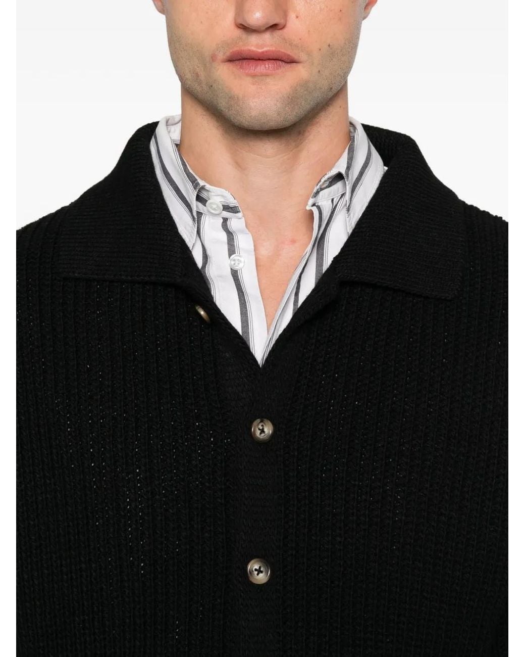 Imperial Black Ribbed-Knit Cardigan for men