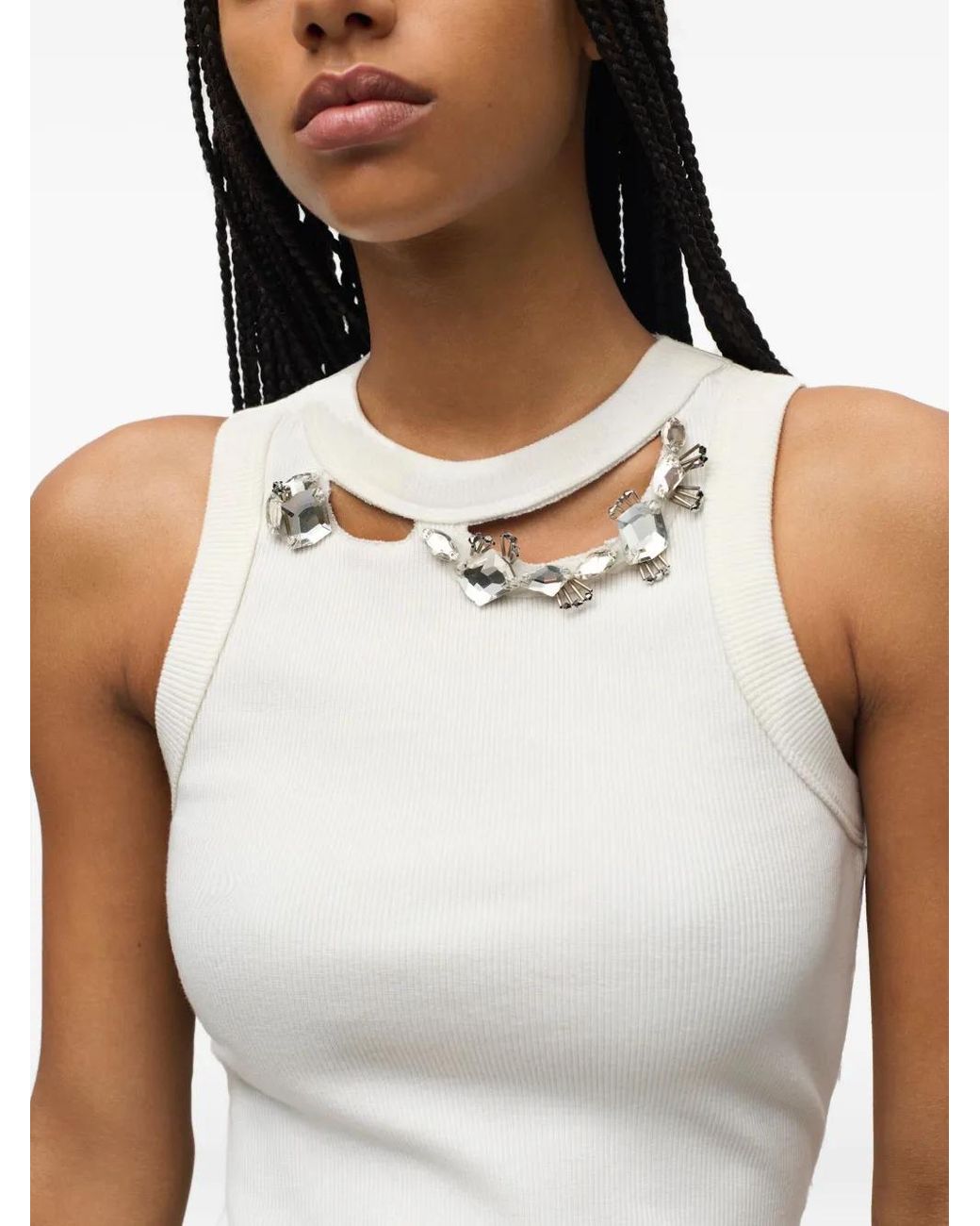 Area White Crystal-Embellished Ribbed Tank Top
