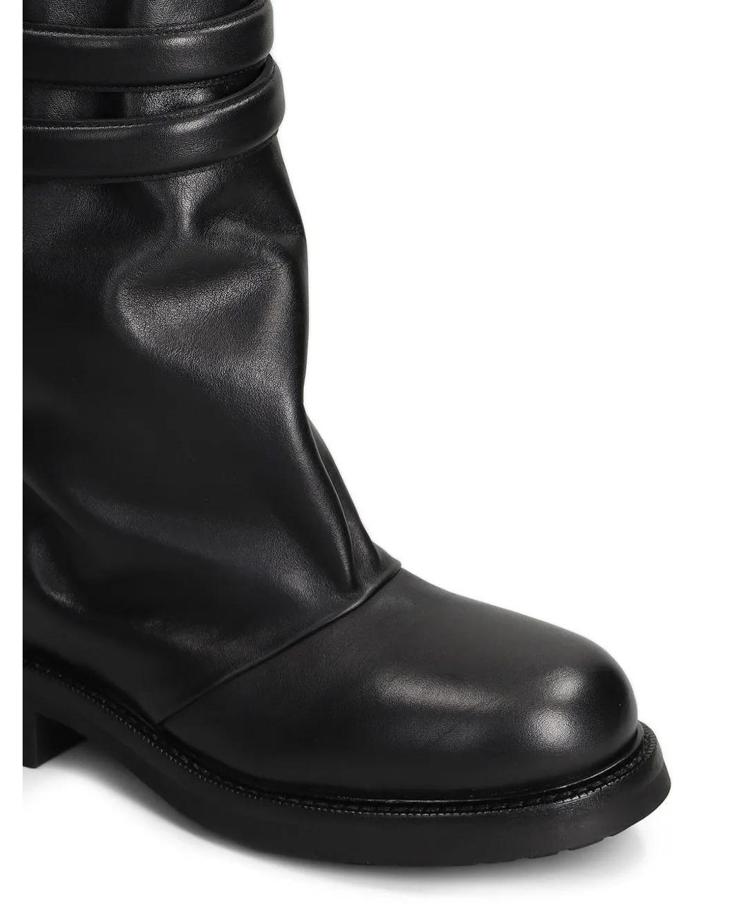 strategia shoes Black Buckle-Strap Leather Boots