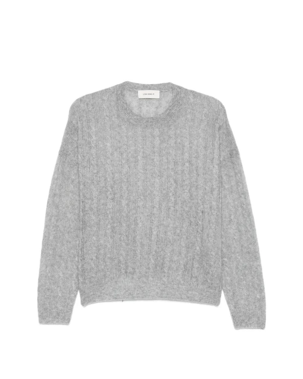 Lisa Yang Gray Cable-Knit Crew-Neck Sweater