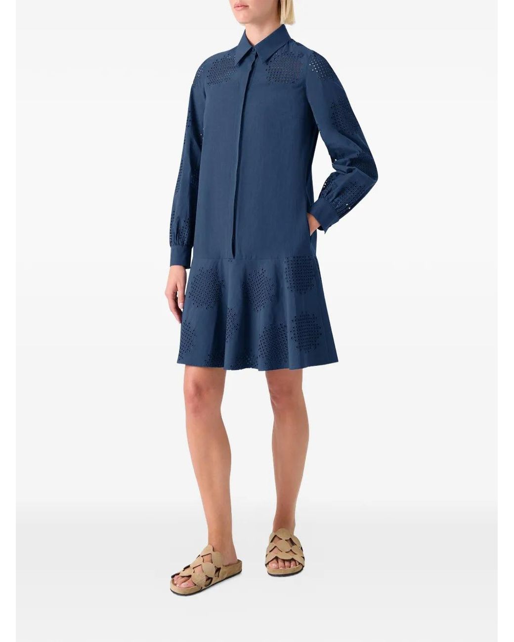 Akris Punto Blue Robe Courte À Broderies