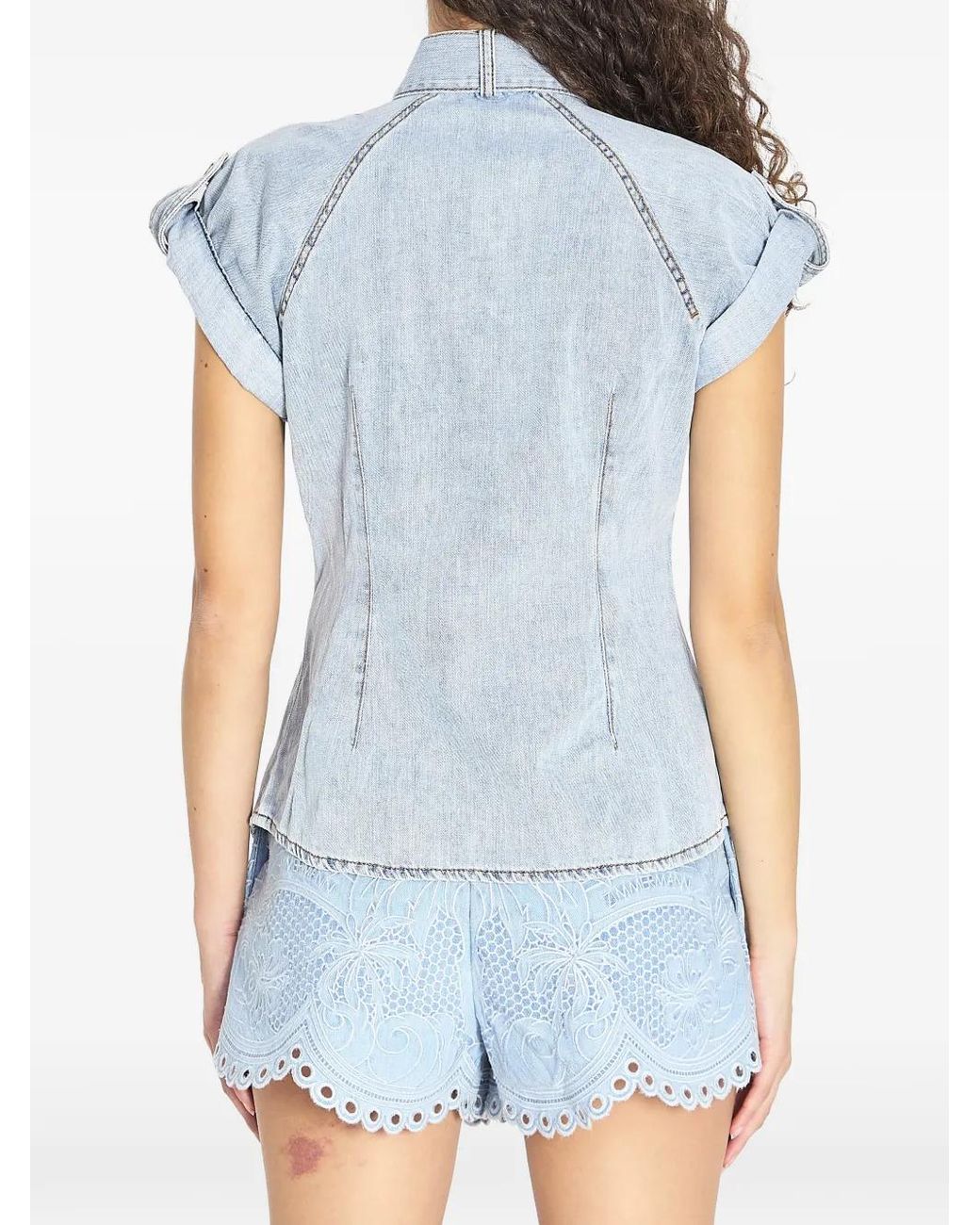 Zimmermann Blue Denim Tie Neck Shirt