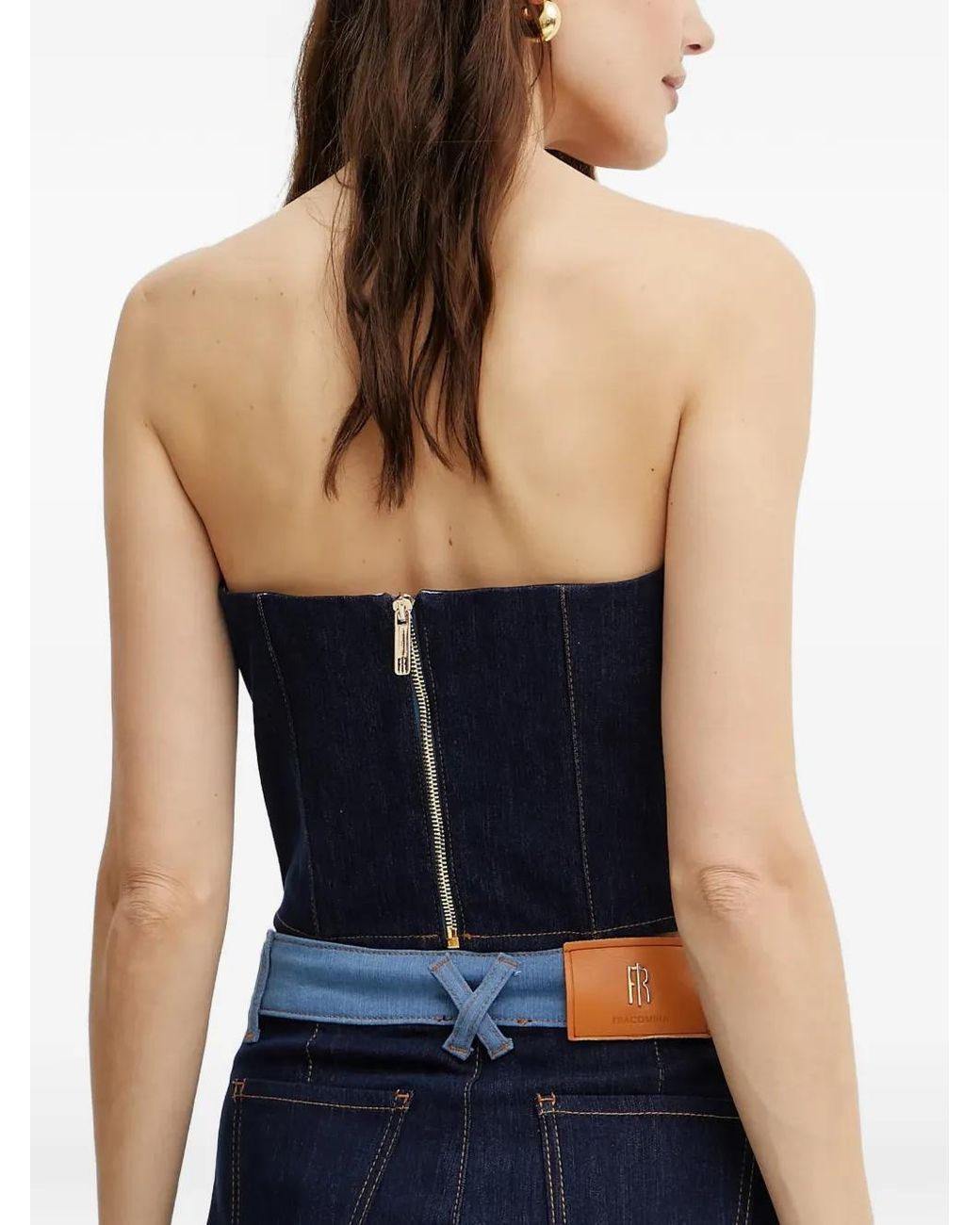 Fracomina Blue Panelled Strapless Top