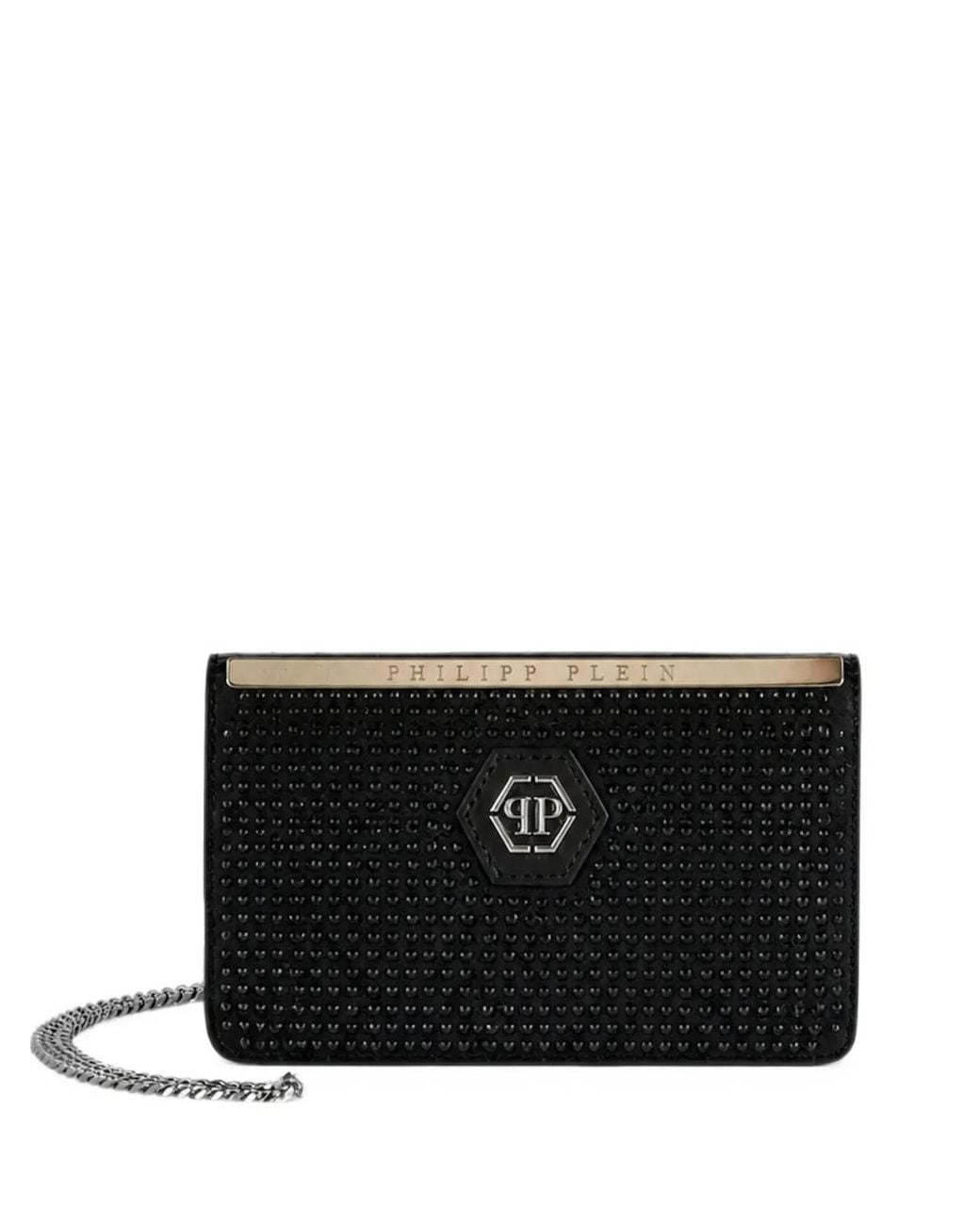 Philipp Plein Black Crystal-Embellished Suede Clutch Bag