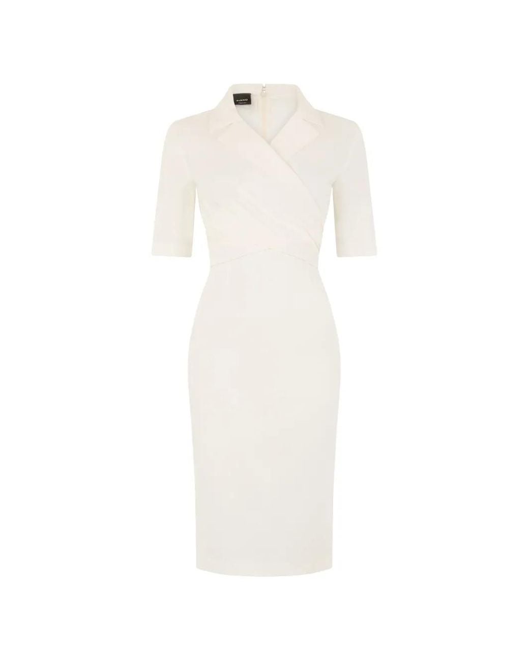 Pinko White Wrap-Front Notched-Collar Dress