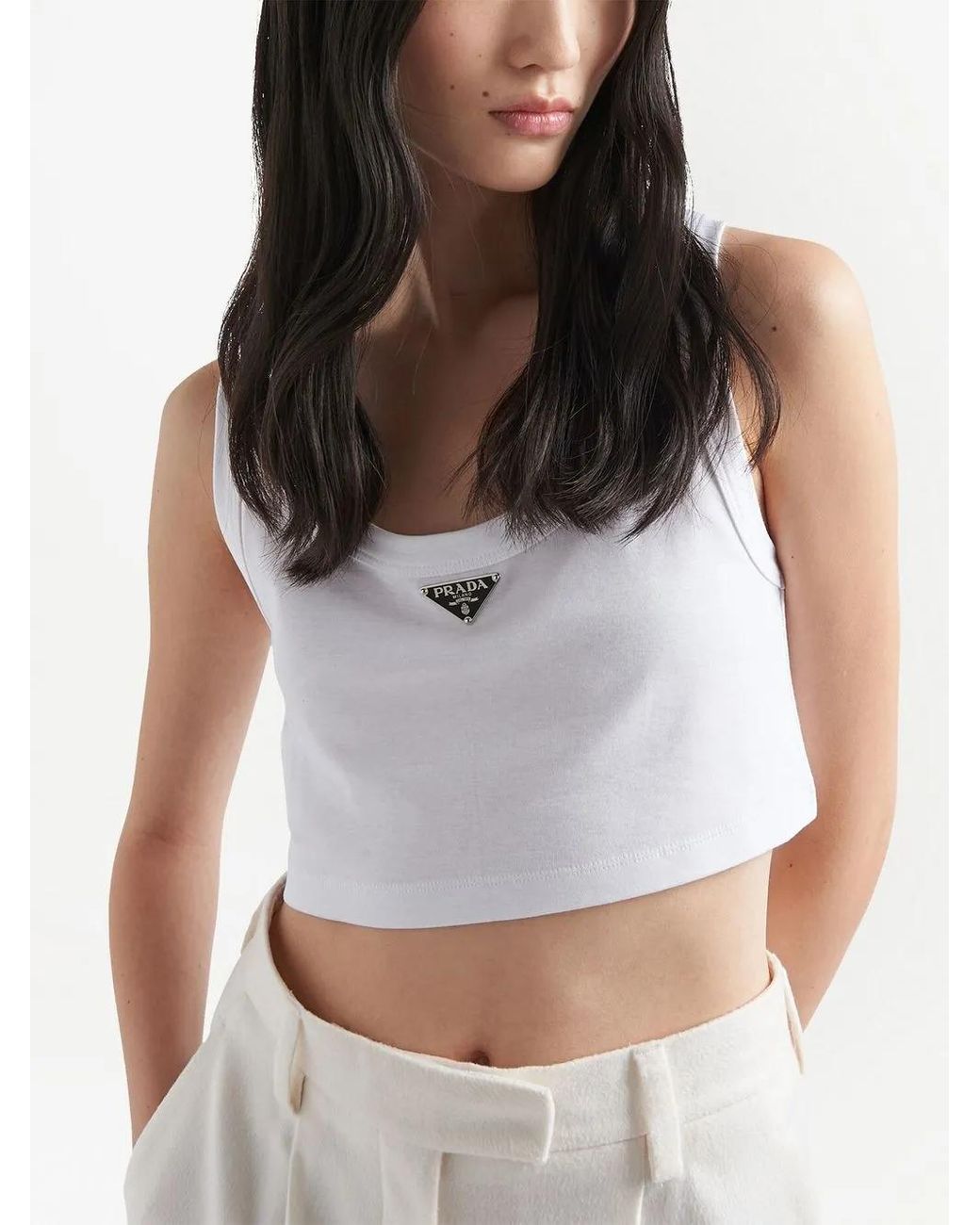 Prada White Cotton Triangle Crop Top