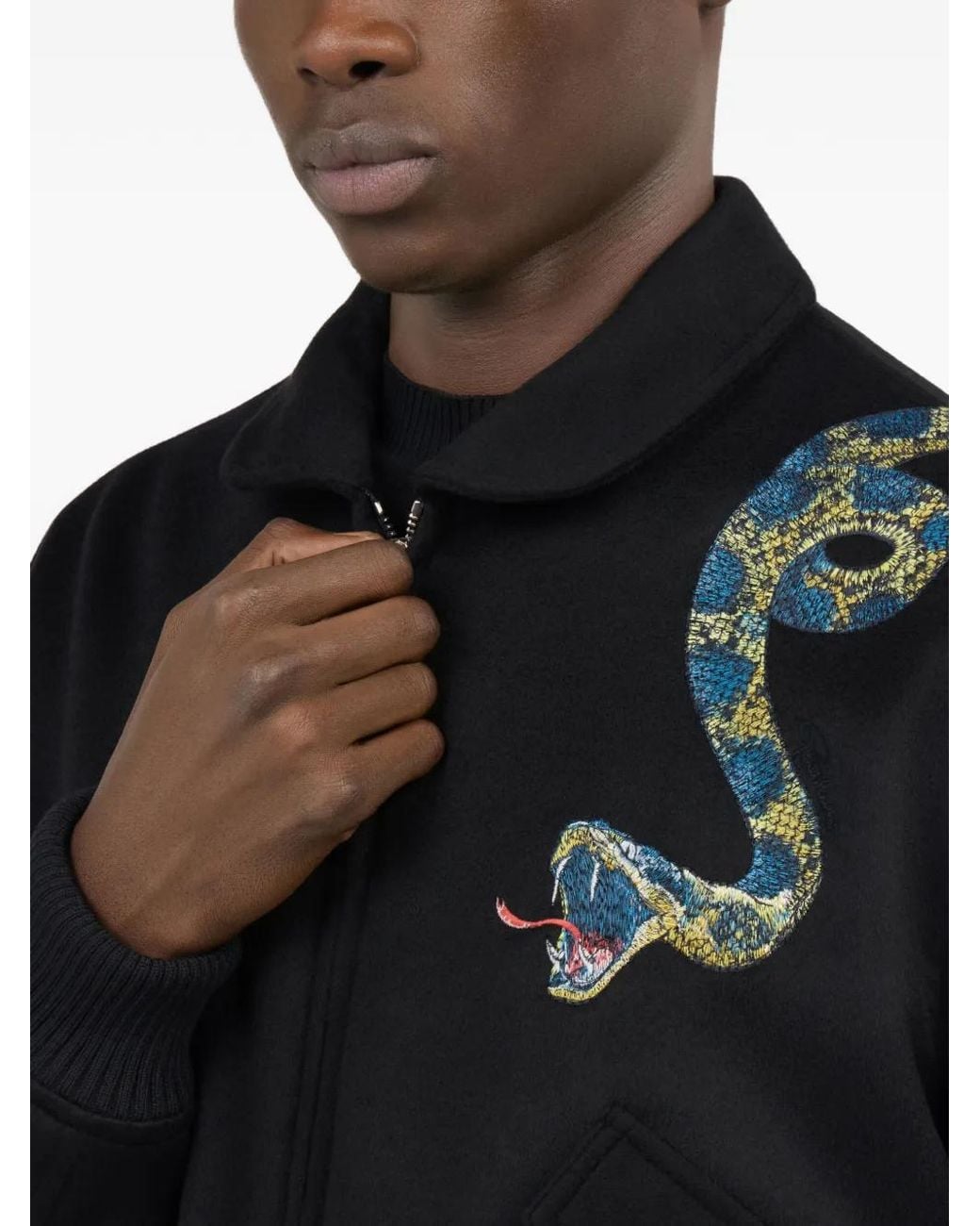 Roberto Cavalli Black Bomber Jacket With Snake Embroidery for men