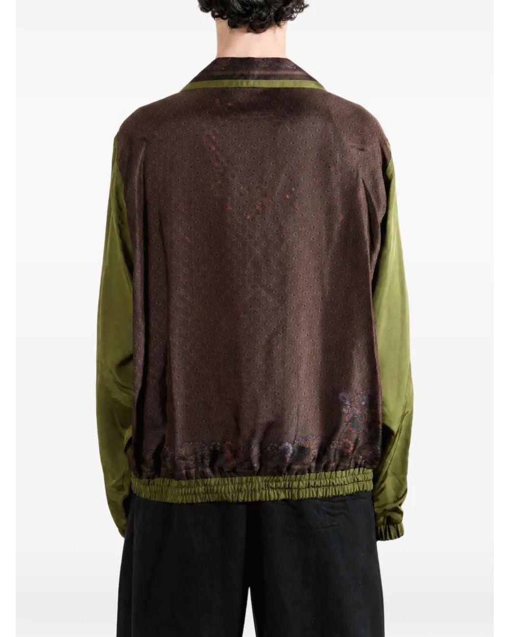 vowels Brown Floral-Print Panelled Jacket for men