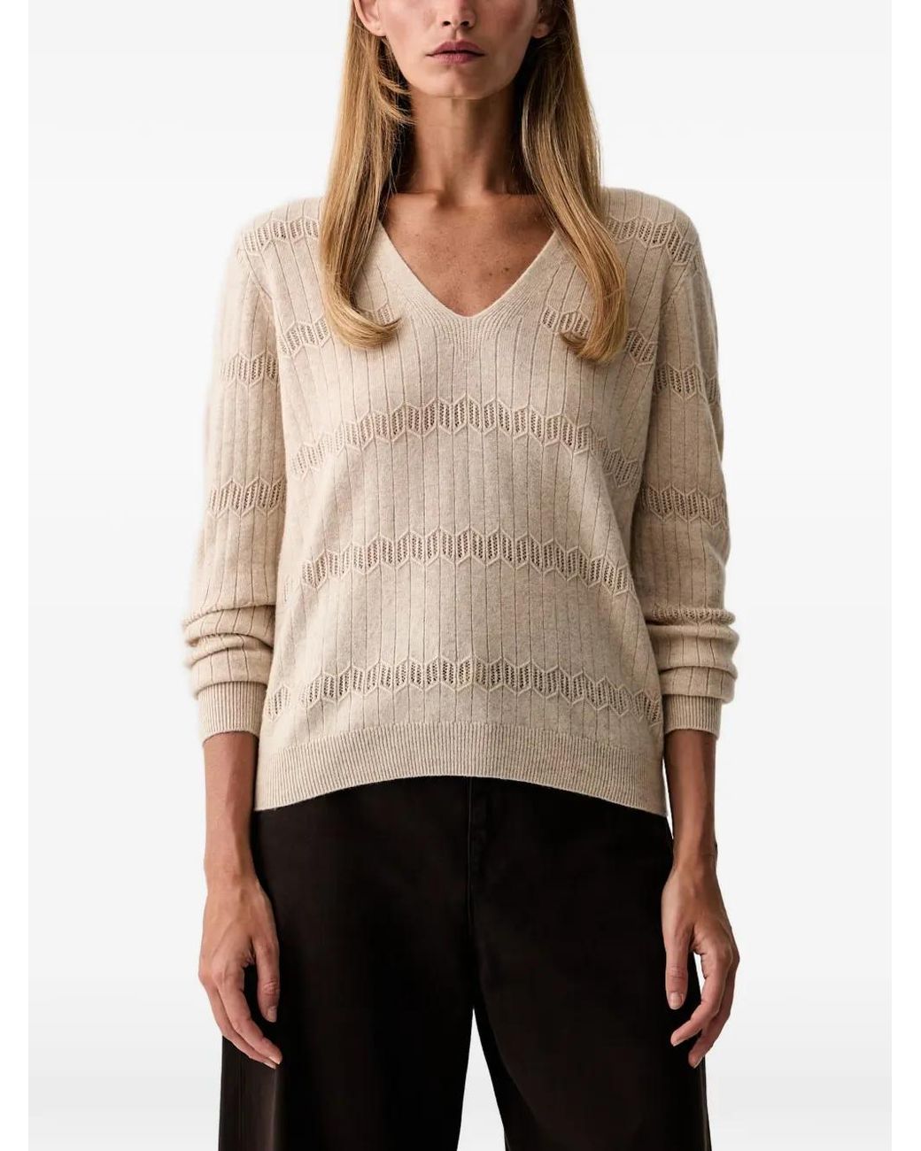Twinset Natural Pointelle-Knit Ribbed Sweater