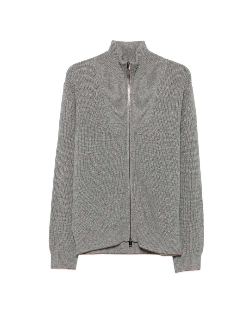 Canali Gray Cardigan Côtelée À Fermeture Zippée for men