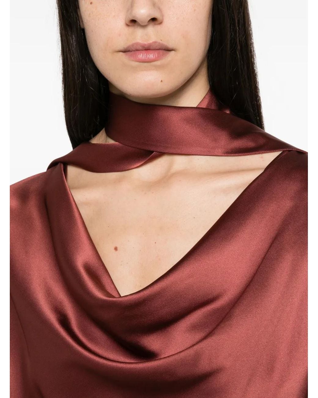 Max Mara Red Cowl-Neck Silk Top