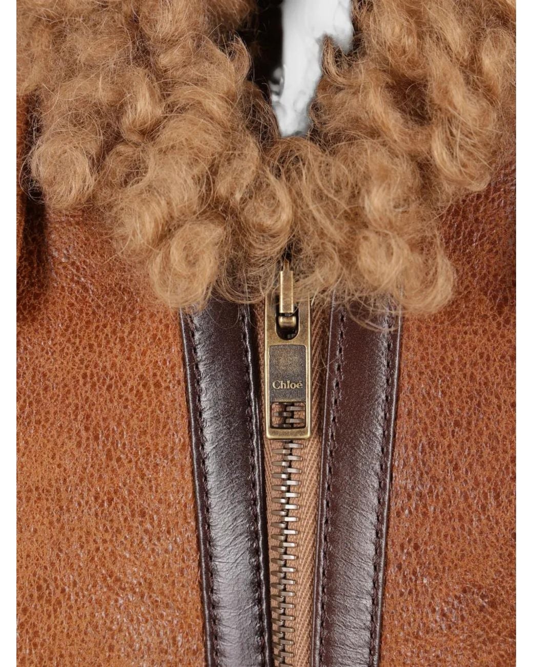 Chloé Brown Shearling-Trim Belted Jacket