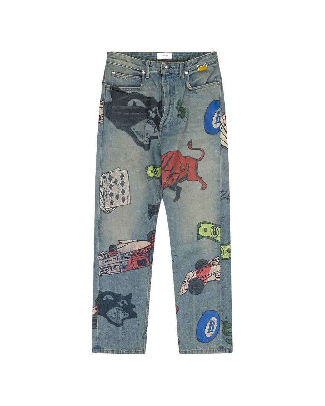 Rhude Blue Pantalon De Tailleur Imprimé À Coupe Droite for men