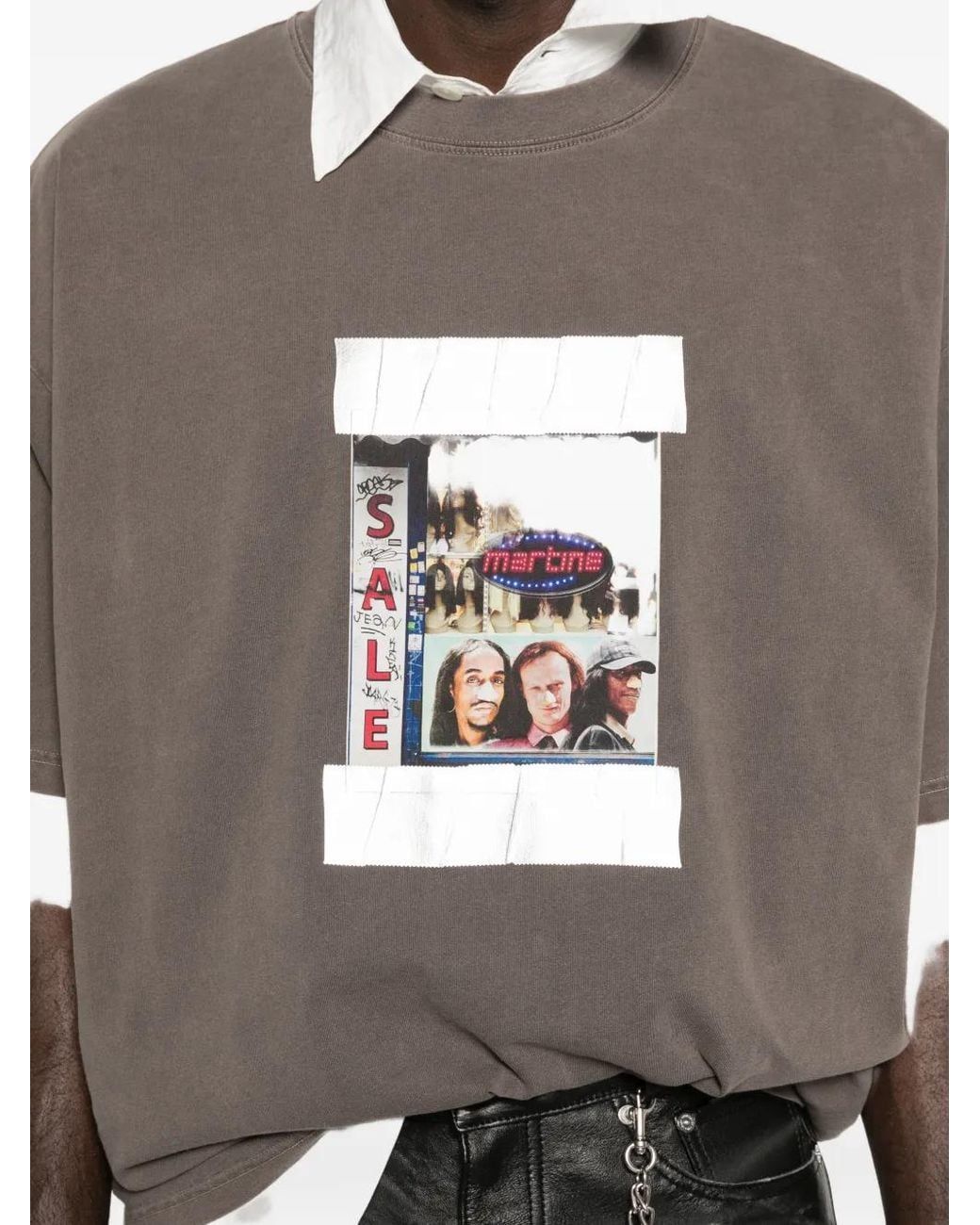 Martine Rose Gray Oversized Cotton T-Shirt With Photographic Print On The Chest And Logo On The Back for men