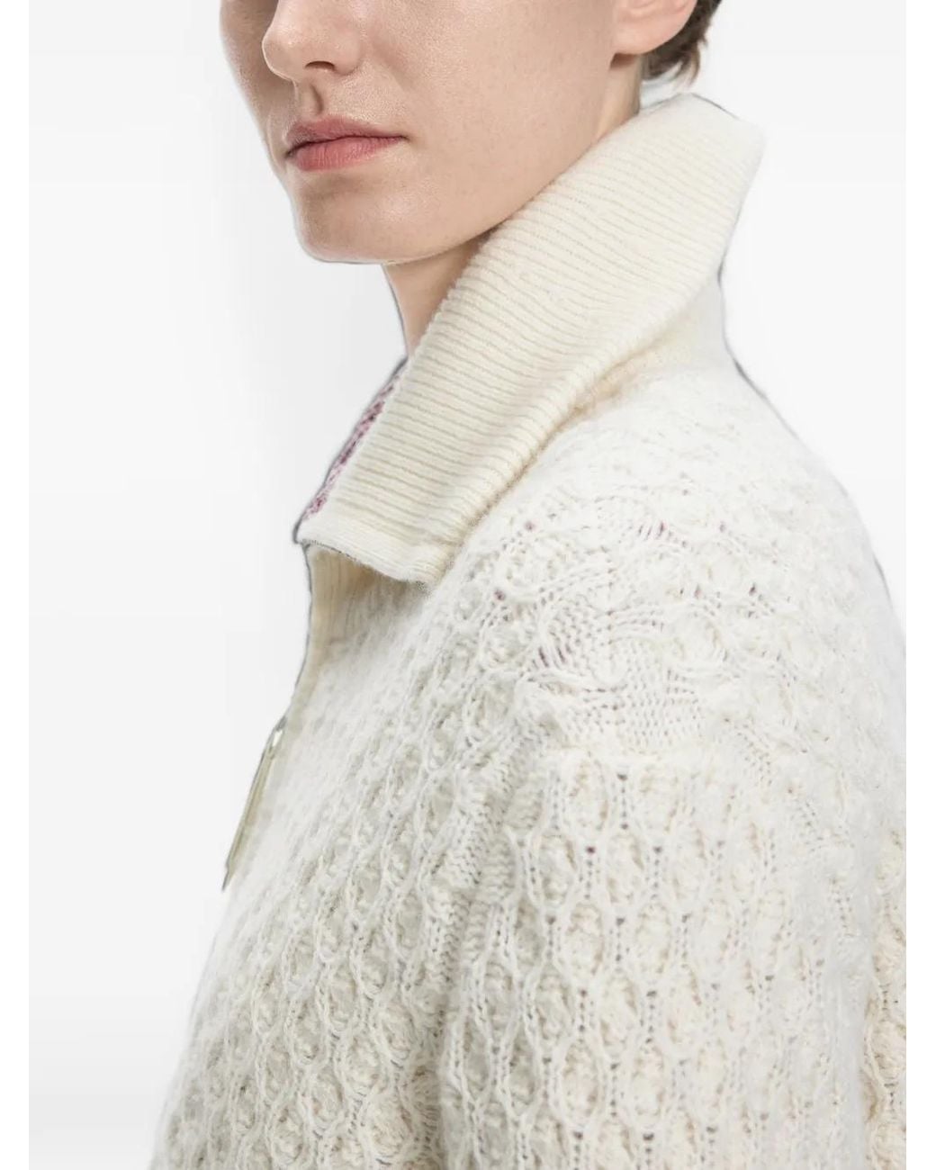 JNBY White Cable-Knit Zip-Up Cardigan