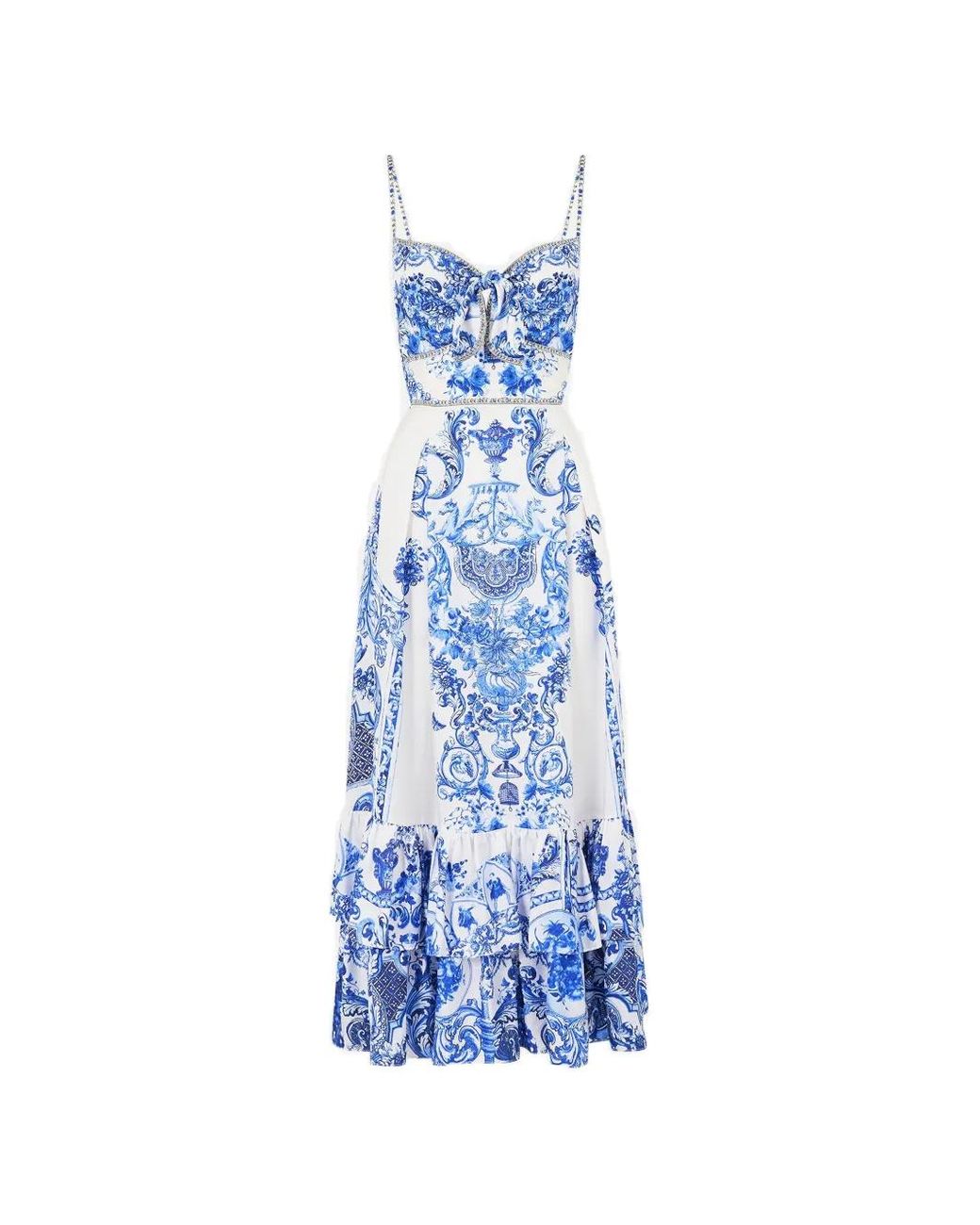 Camilla Blue Ruffle-Hem Tie-Front Dress