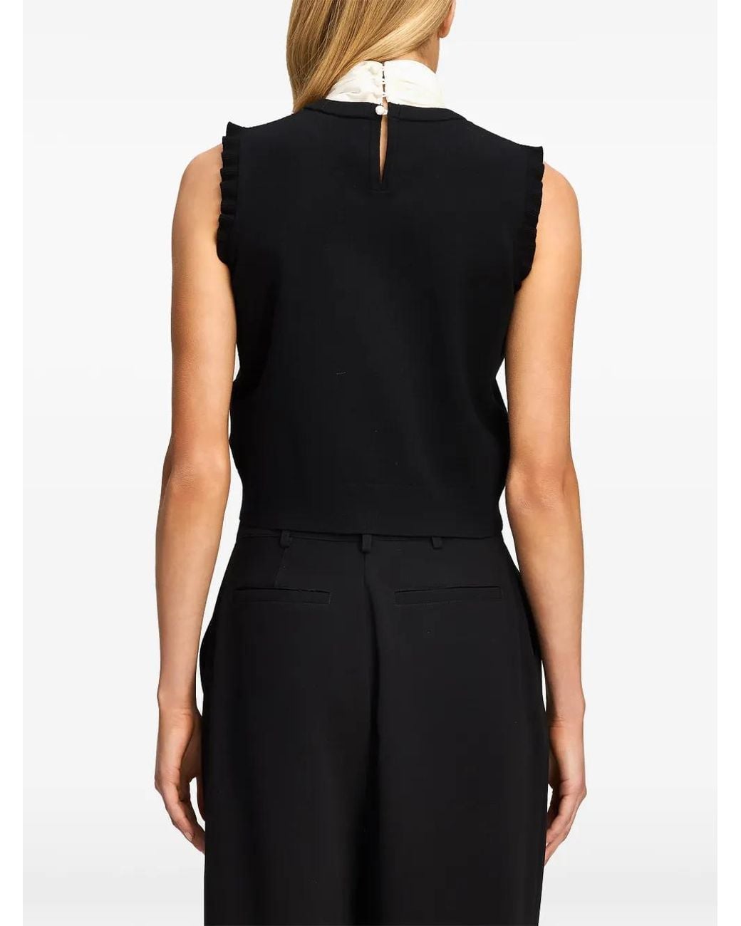 Cinq À Sept Black Chiara Ruffle-Trim Bow-Neck Top