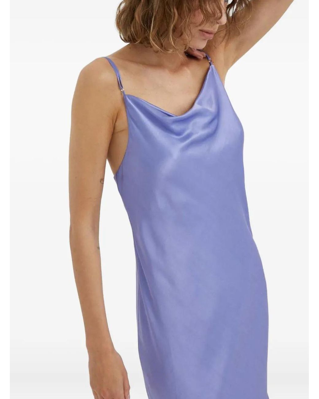 Samsøe & Samsøe Blue Spaghetti-Strap Cowl-Neck Mini Dress
