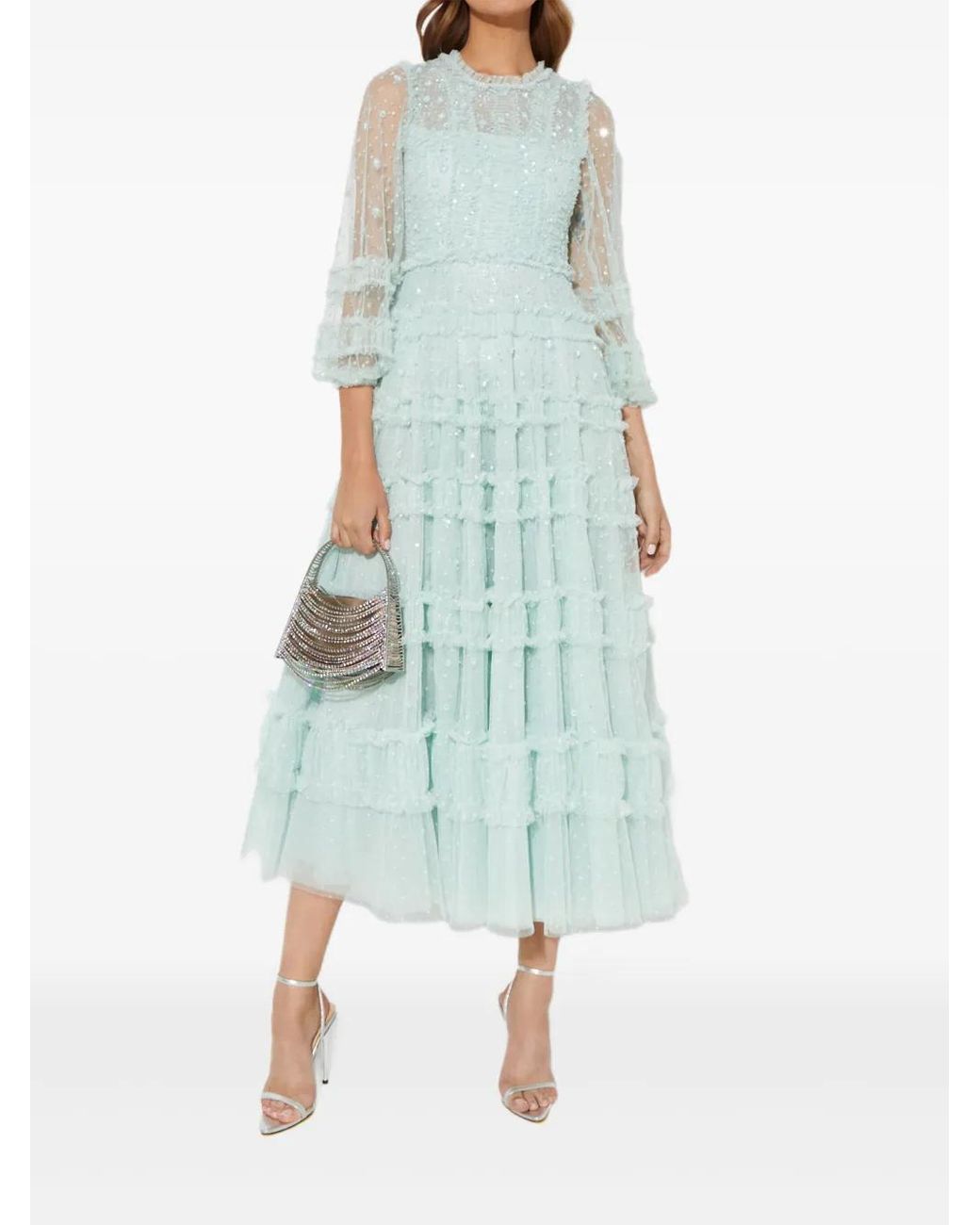 Needle & Thread Blue Sequin Ruffled Dress