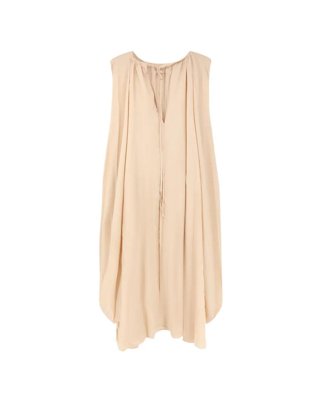 LAMRONS Natural Drawstring Asymmetrical-Hem Dress