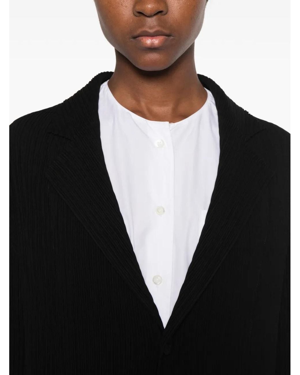 Issey Miyake Black Pleated Single-Breasted Coat