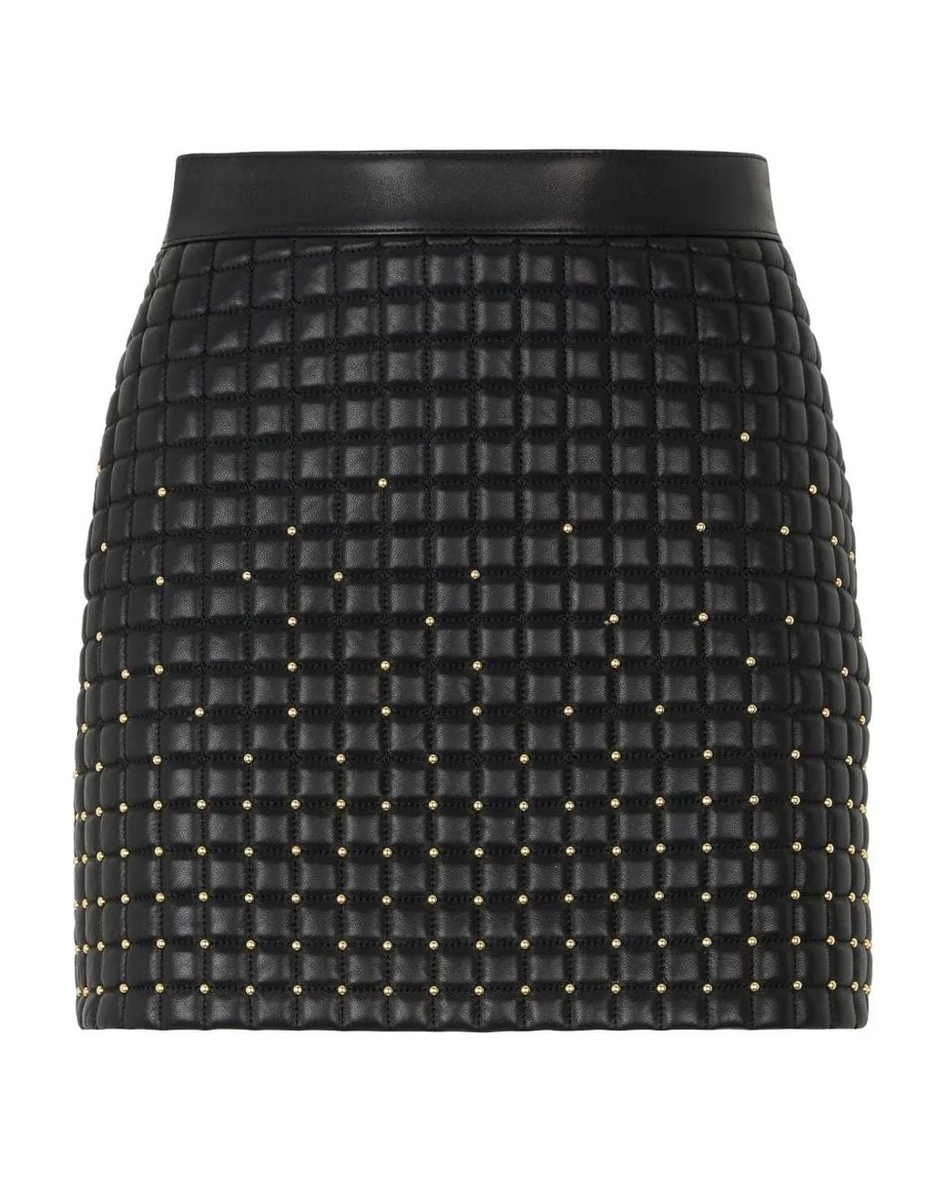 Roberto Cavalli Black Quilted Studded Leather Mini Skirt