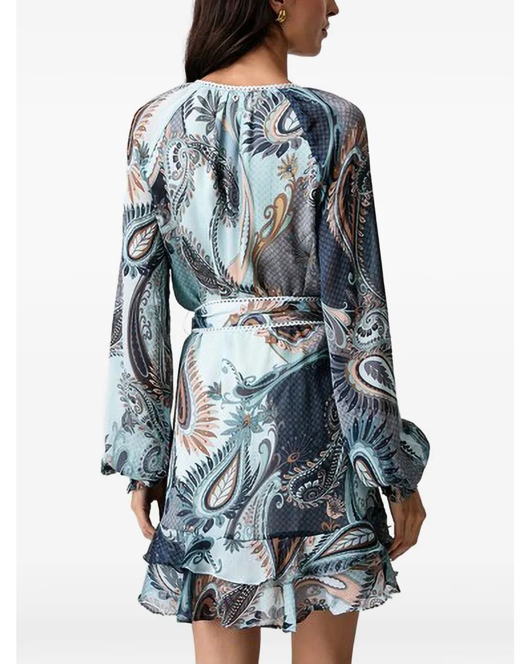 Guess Blue Paisley-Print Ruffled Mini Dress