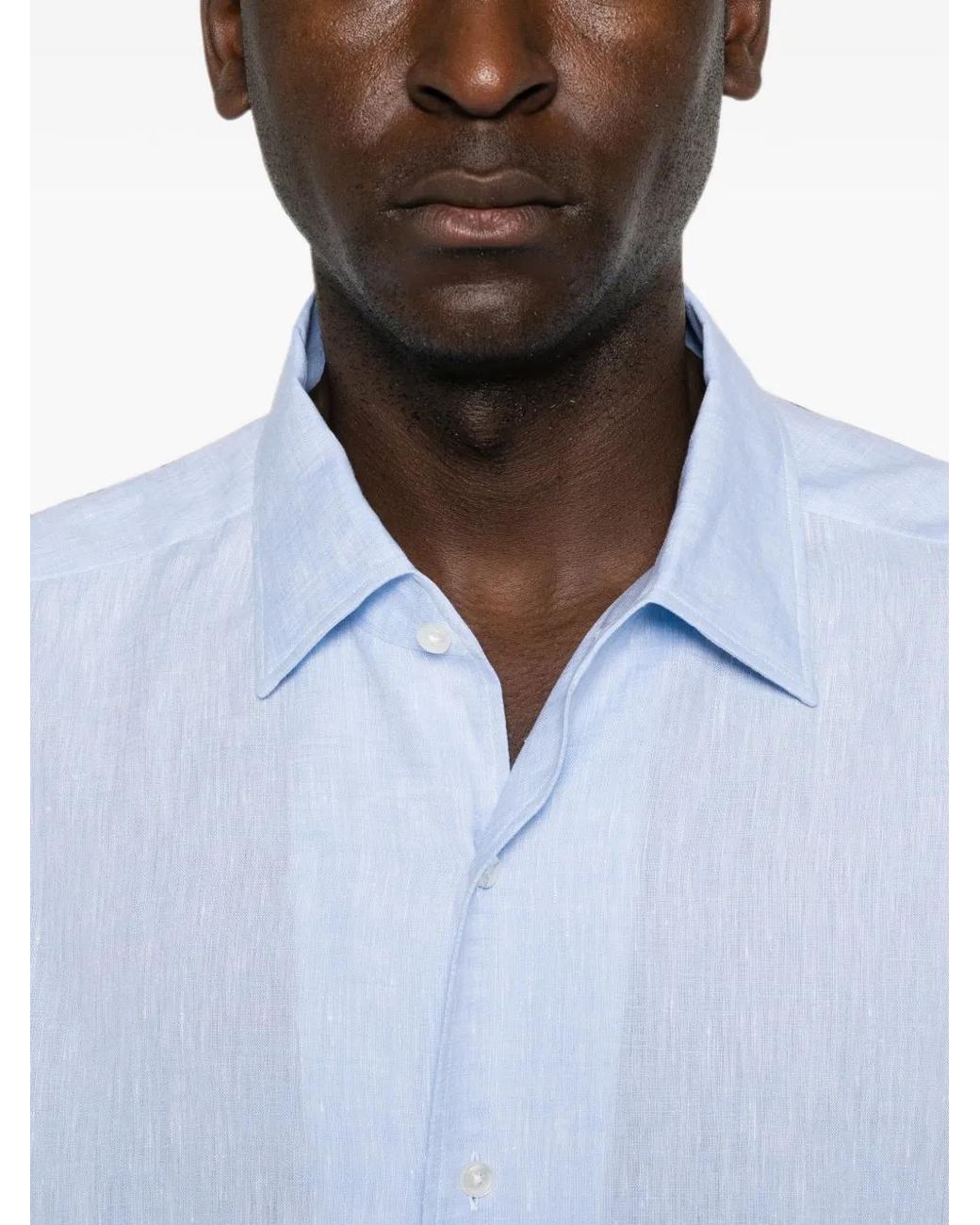 Zegna Blue Chemise Boutonnée À Manches Longues for men