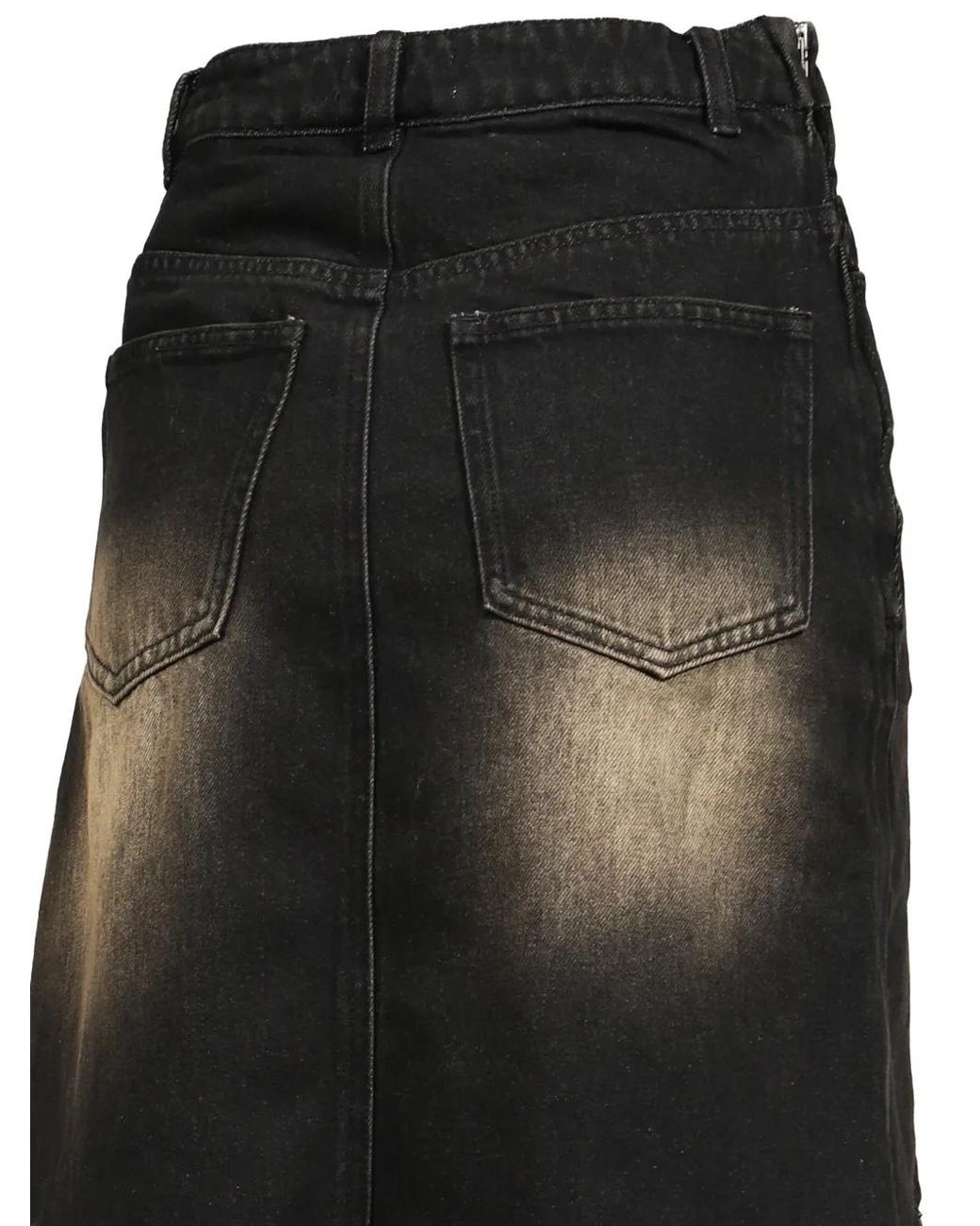 VIVAMUS Black Asymmetric Frayed Mini Skirt