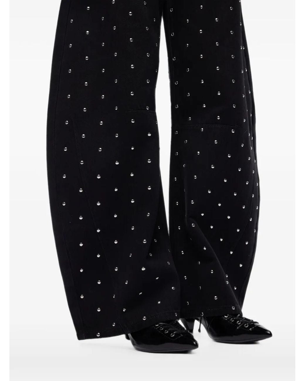 Pinko Black Barrel-Fit Trousers With Studs