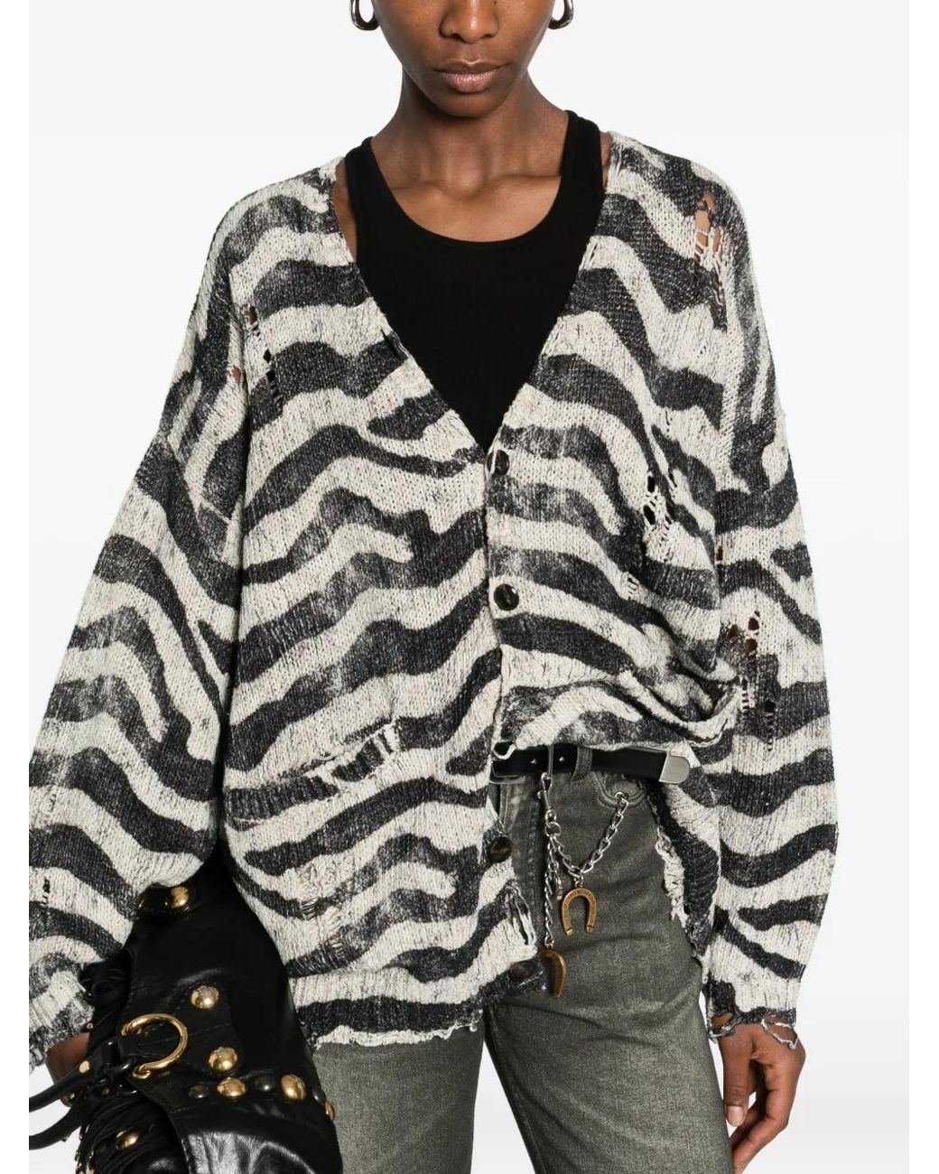 R13 White Zebra-Printed Oversized Cardigan