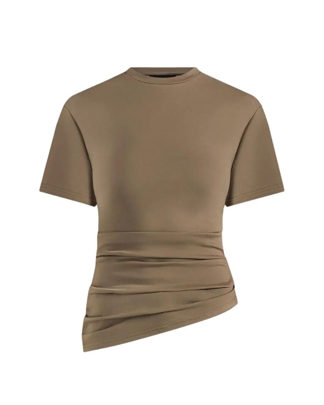 Manière De Voir Green Pauline Ruched Asymmetric Cotton T-Shirt