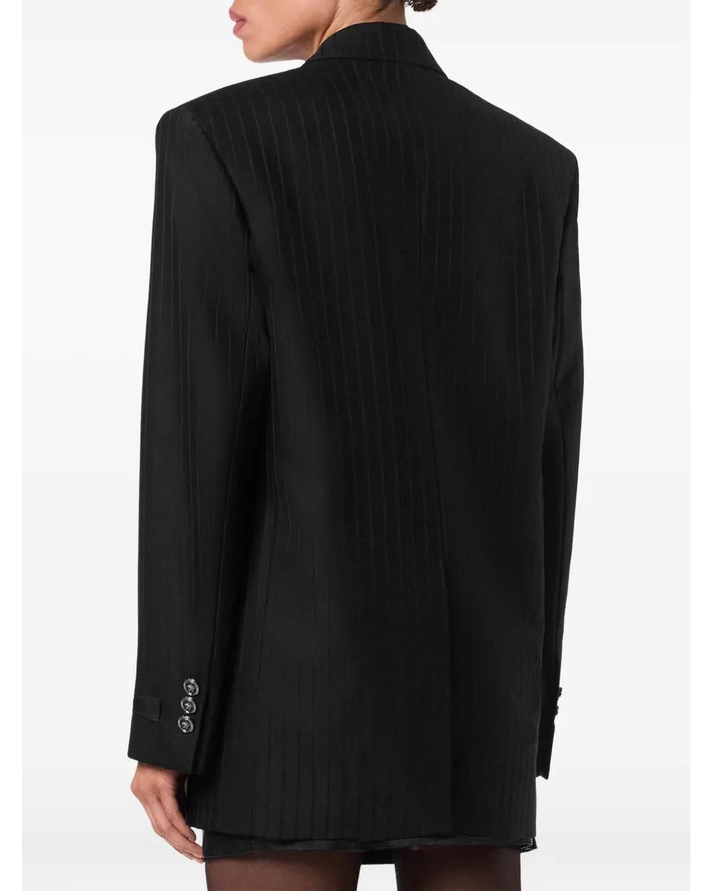 Versace Black Pinstripe Double-Breasted Blazer
