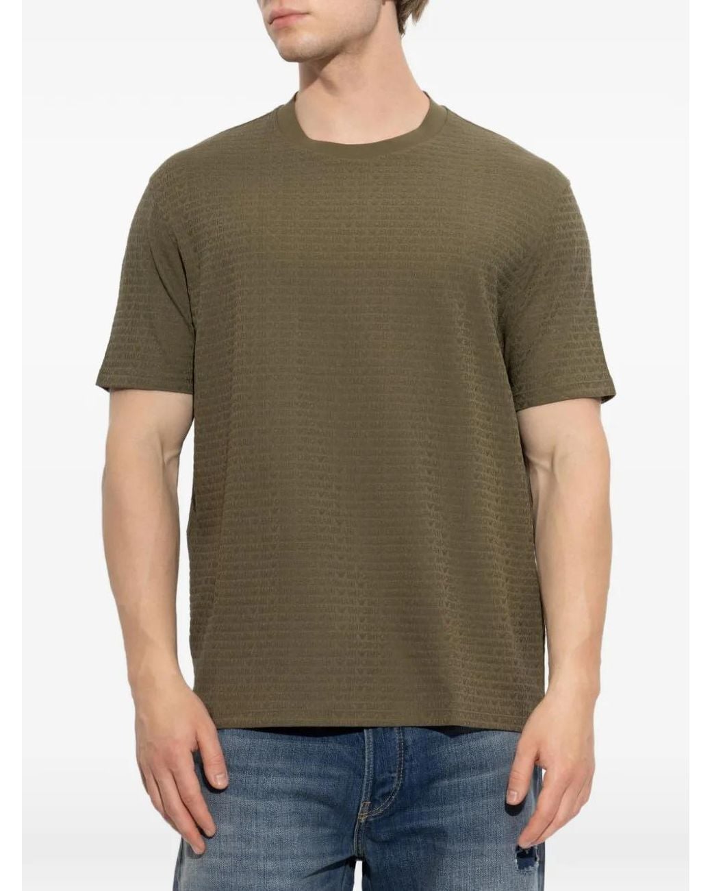 Emporio Armani Green All-Over Logo-Jacquard T-Shirt for men