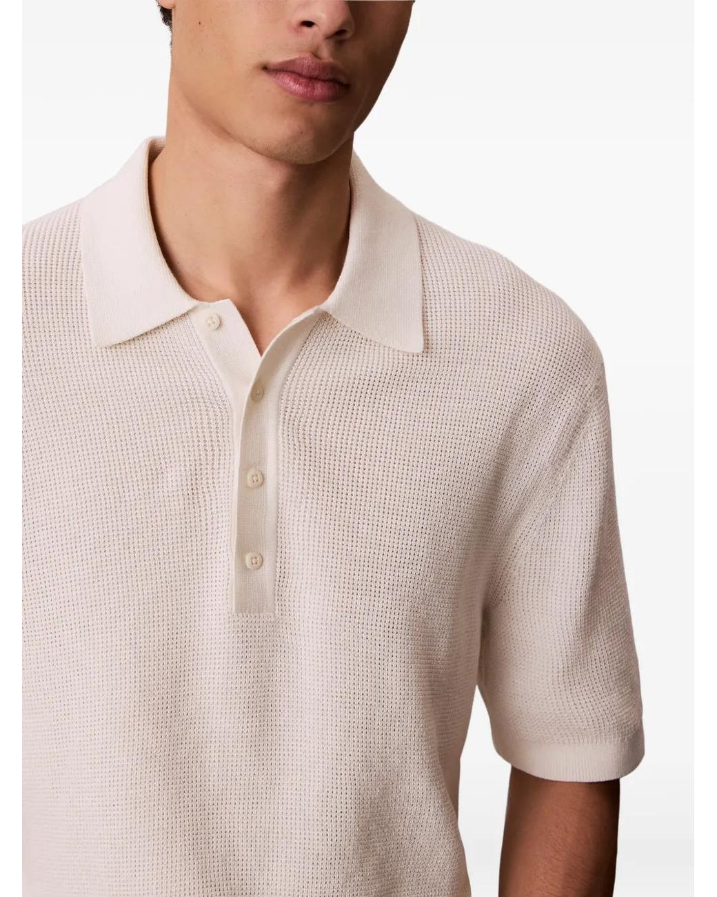 Calvin Klein White Waffle-Knit Polo Shirt for men