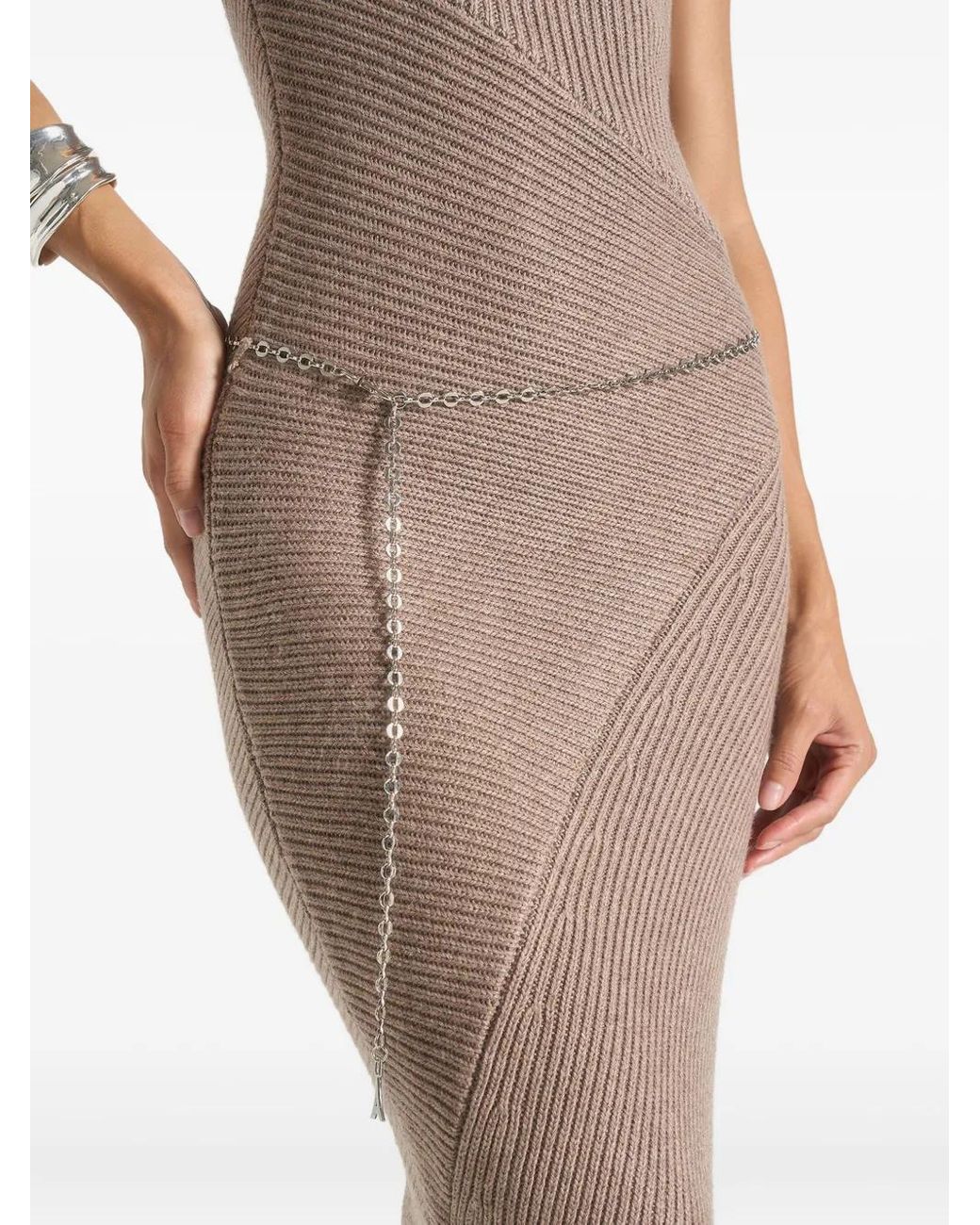 Manière De Voir Natural Belina Halter Neck Knitted Maxi Dress With Chain