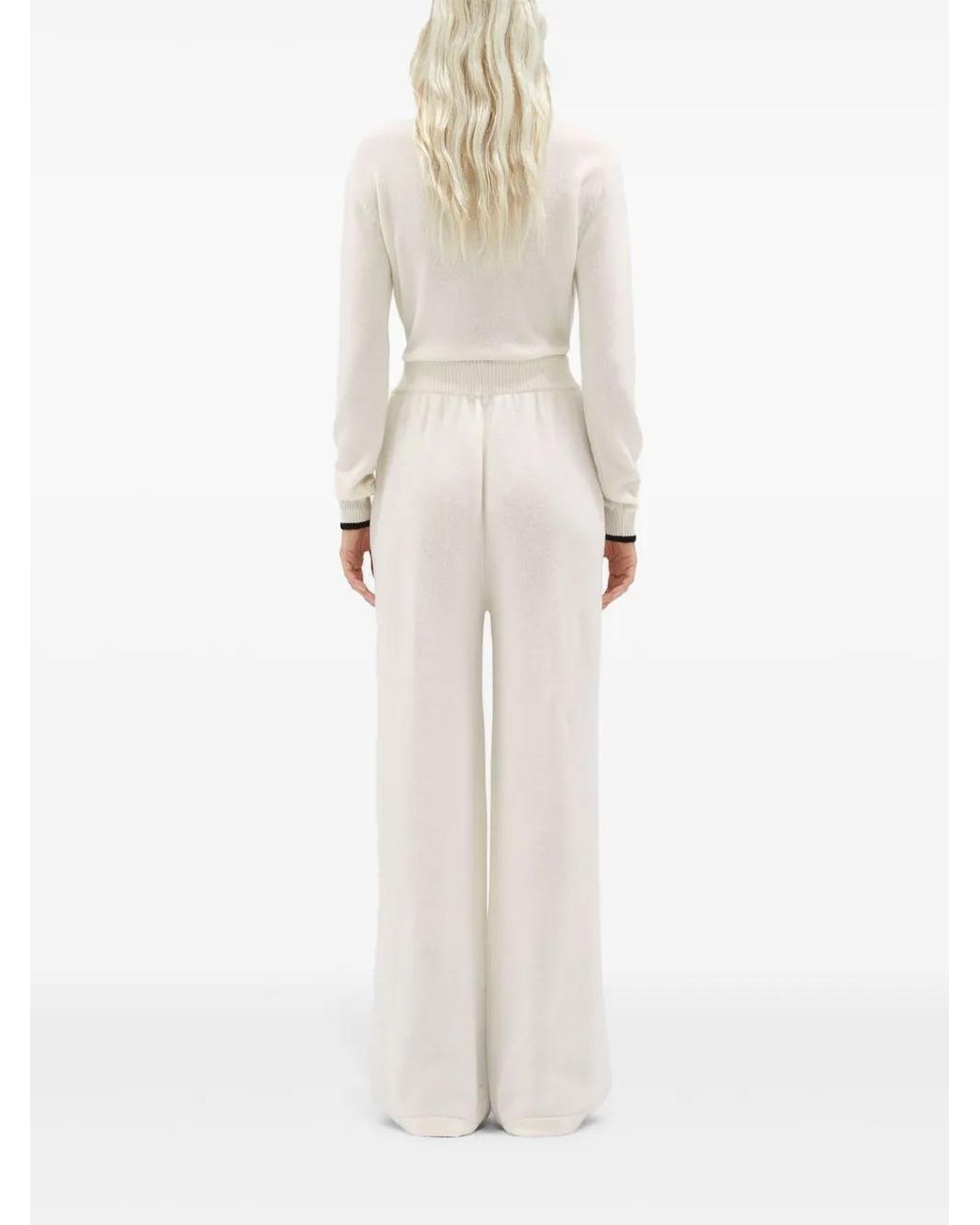 MSGM White Logo-Embroidered Wide-Leg Trousers