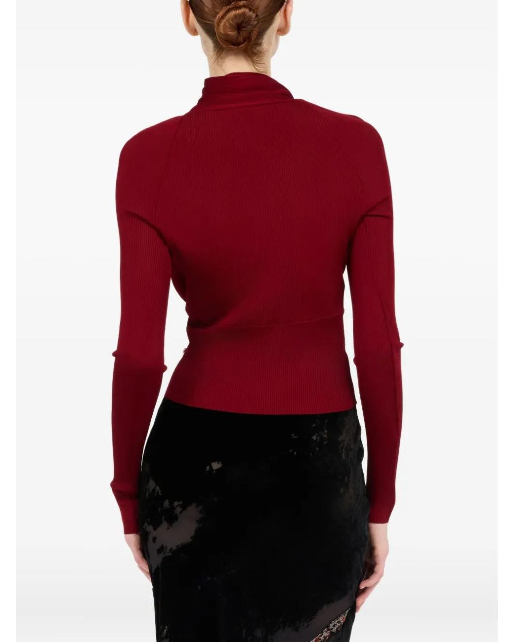 Roberto Cavalli Red Wrap-Over Ribbed-Knit Top