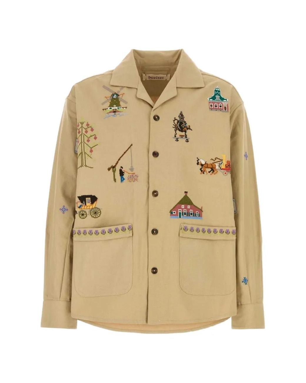 BAZISZT Natural Tusken Embroidered Cotton Overshirt for men
