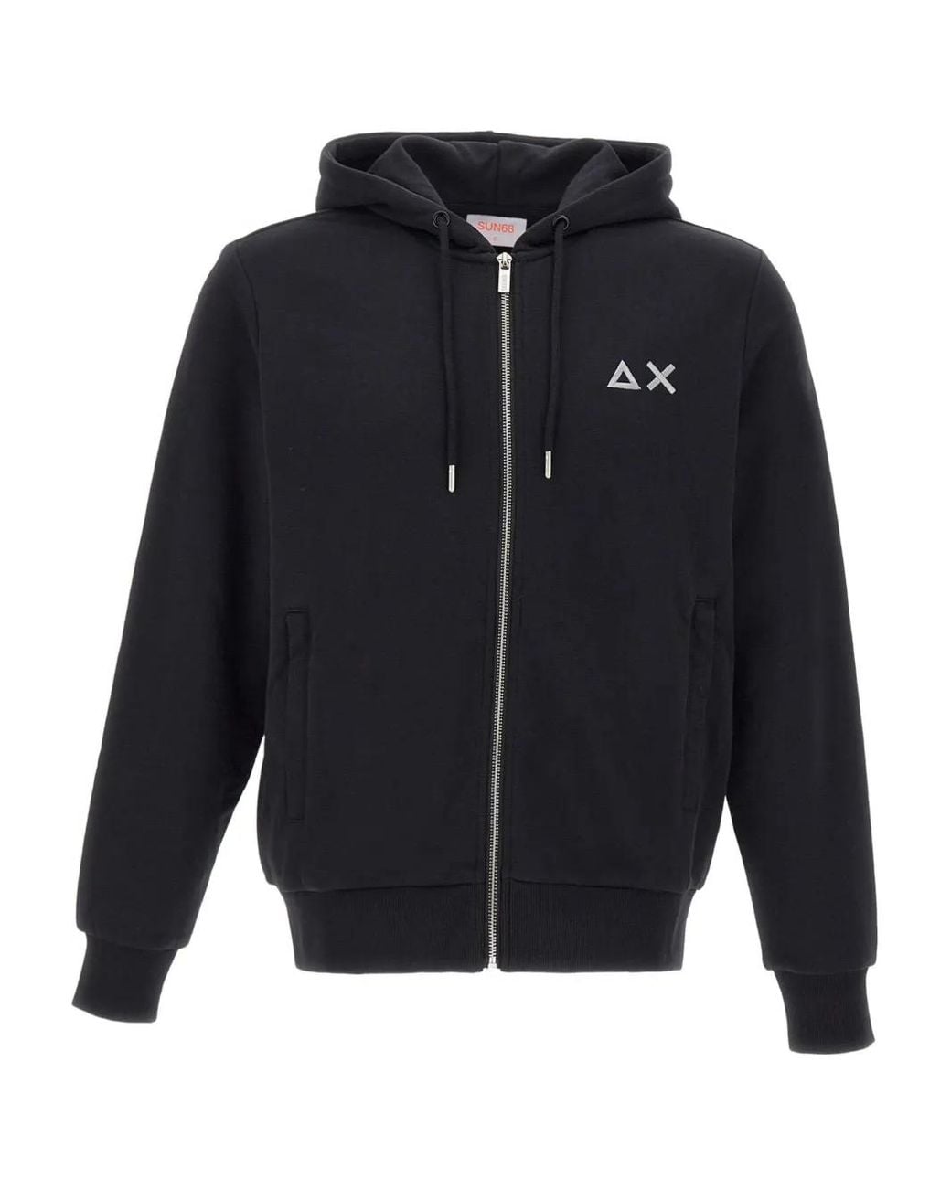 Sun 68 Blue Drawstring Zip Cotton Hoodie for men