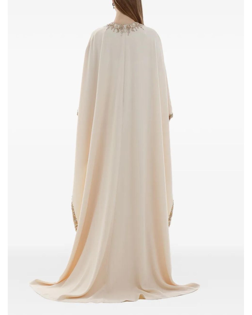Dina Melwani Natural Cape Maxi Dress