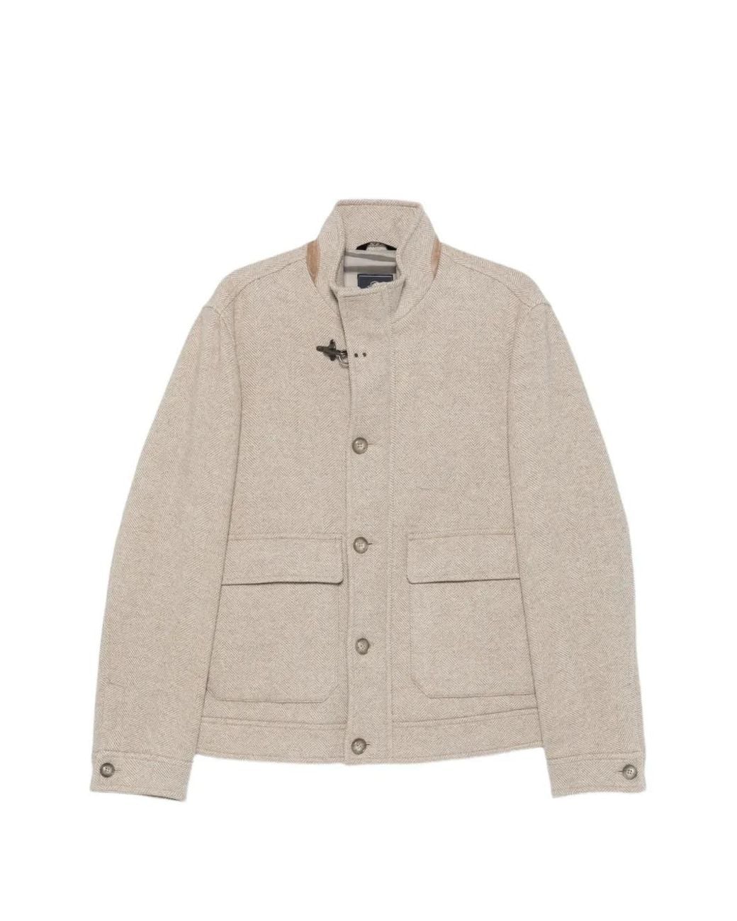 Fay Natural Herringbone-Pattern Hook-Fastening Coat for men