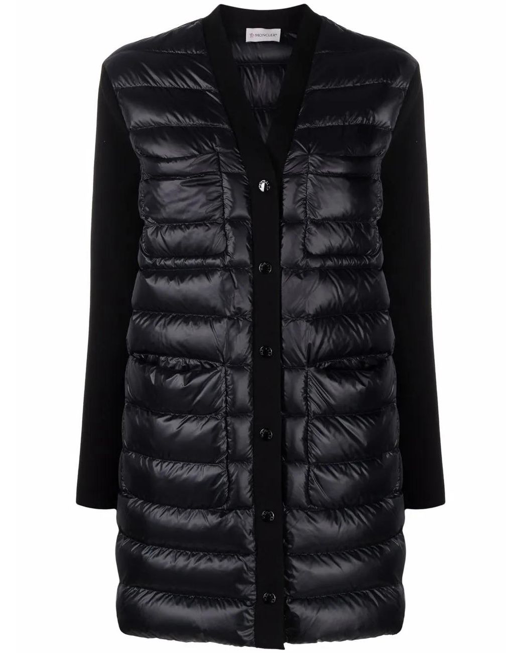 Moncler Black V-Neck Padded Coat