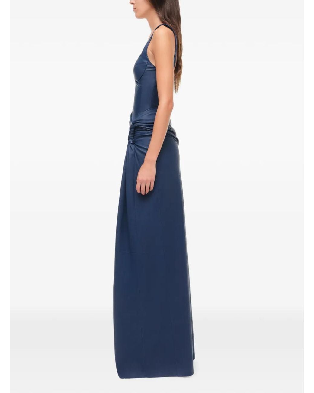 Jonathan Simkhai Blue Robe Longue Lyle À Design Drapé En Cuir