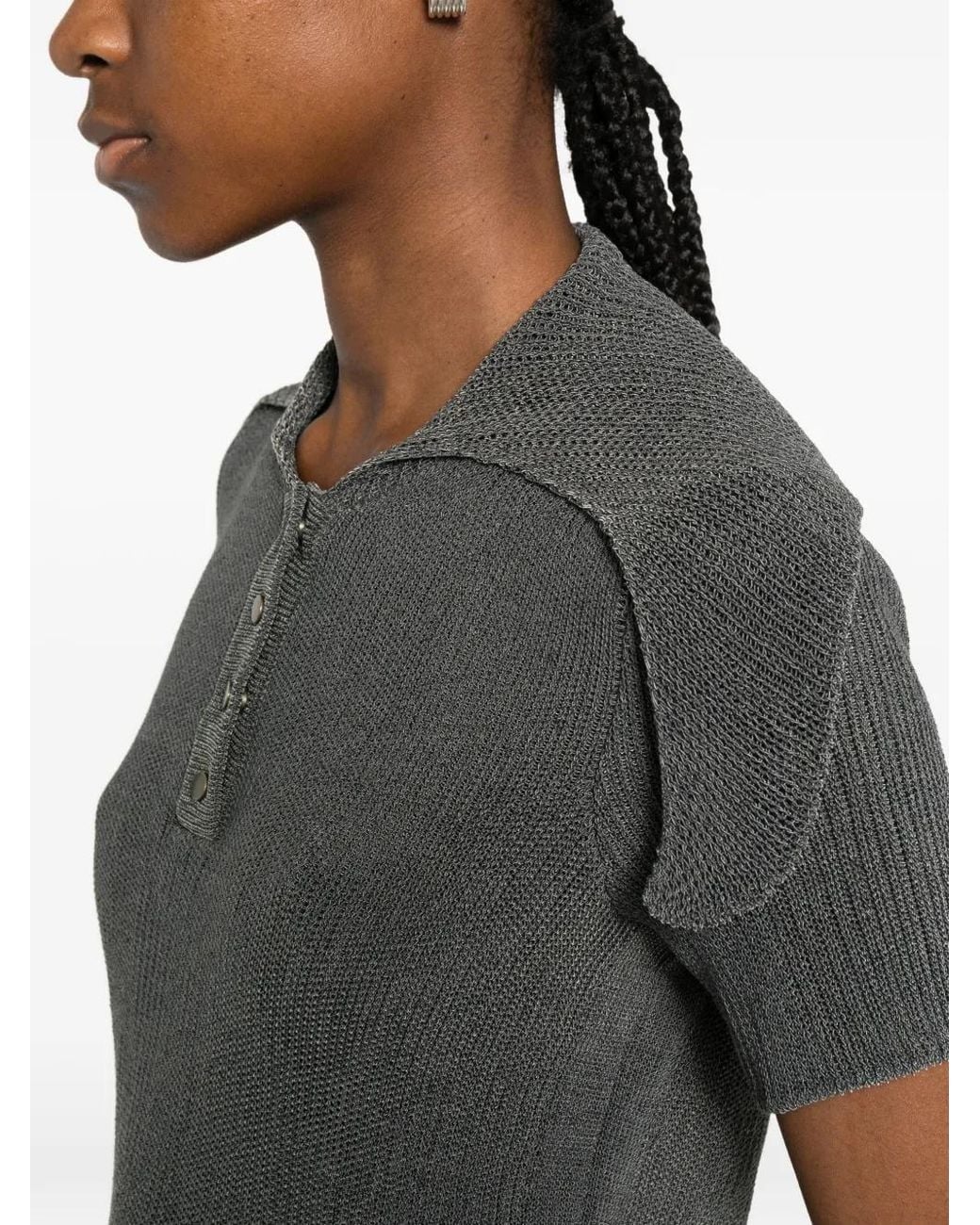 Giorgio Armani Gray Ribbed-Knit Short-Sleeve Top