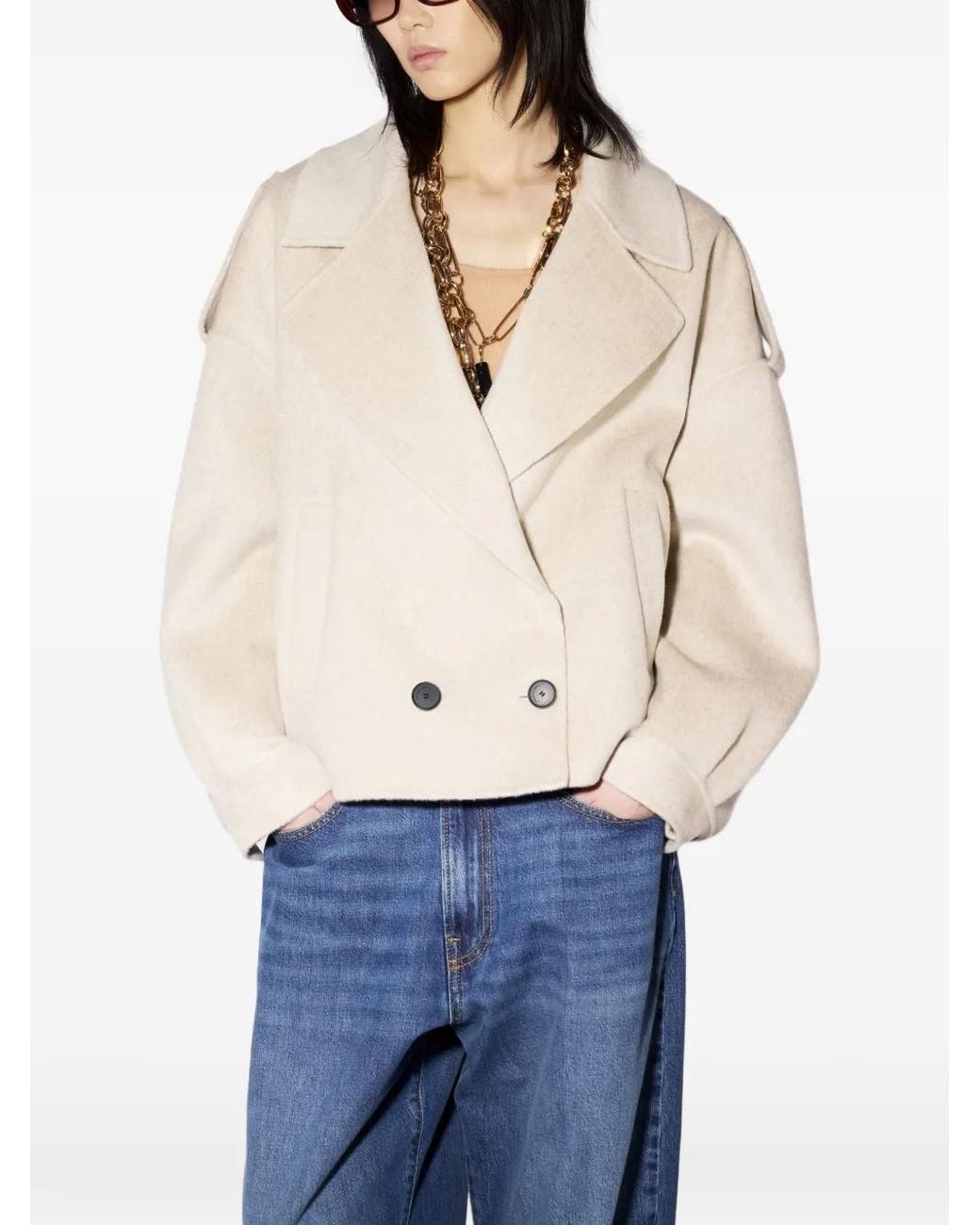 Liviana Conti White Double-Breasted Epaulette Coat
