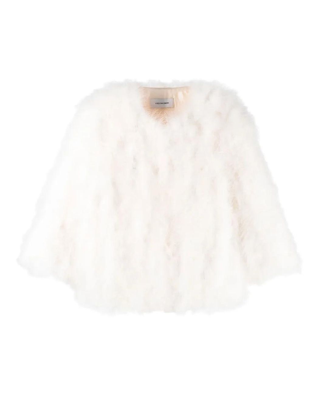 Yves Salomon White Feather-Trim Jacket