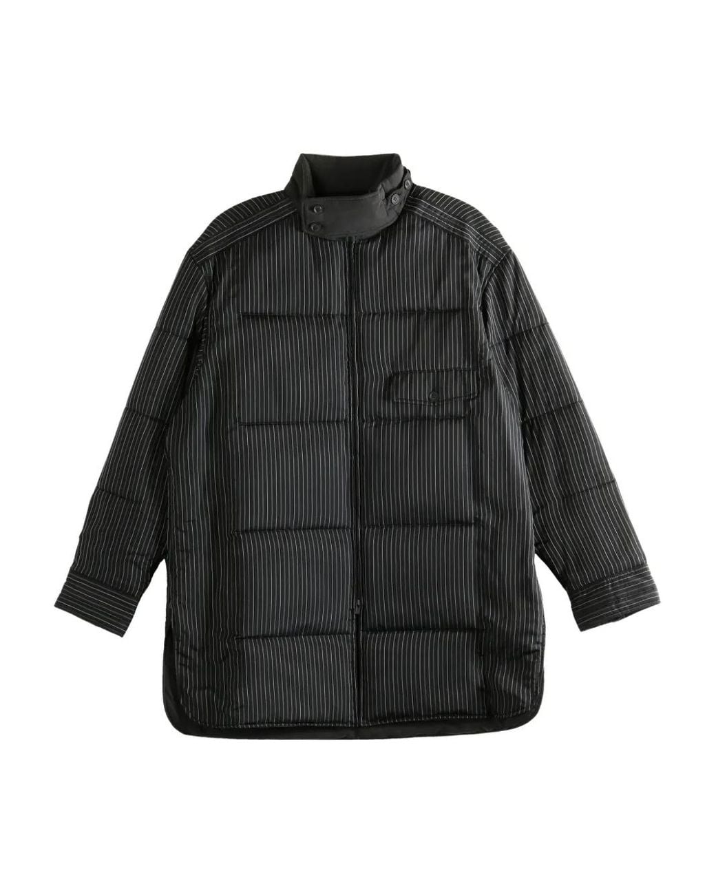 Yohji Yamamoto Black Pinstripe Pattern Padded Coat for men