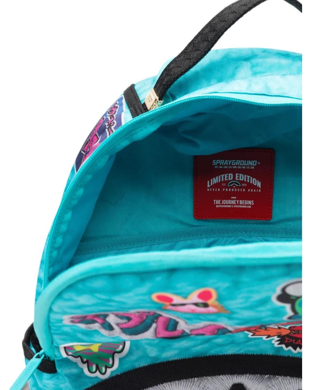 Sprayground Blue Lucky Pack Graphic-Patch Shark-Print Backpack for men